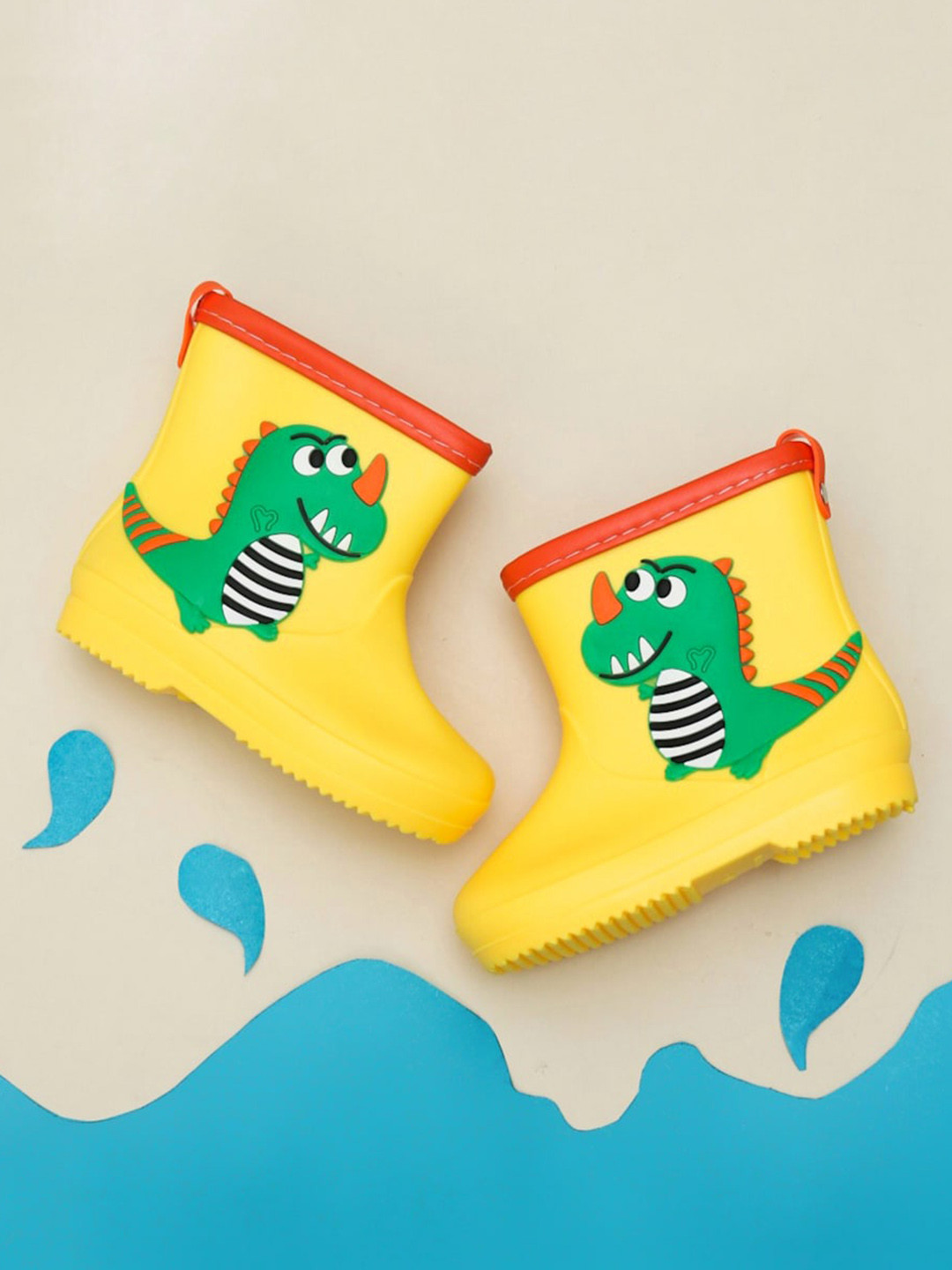 Yellow Bee Boys Dino Applique Mid Top Rain Boots