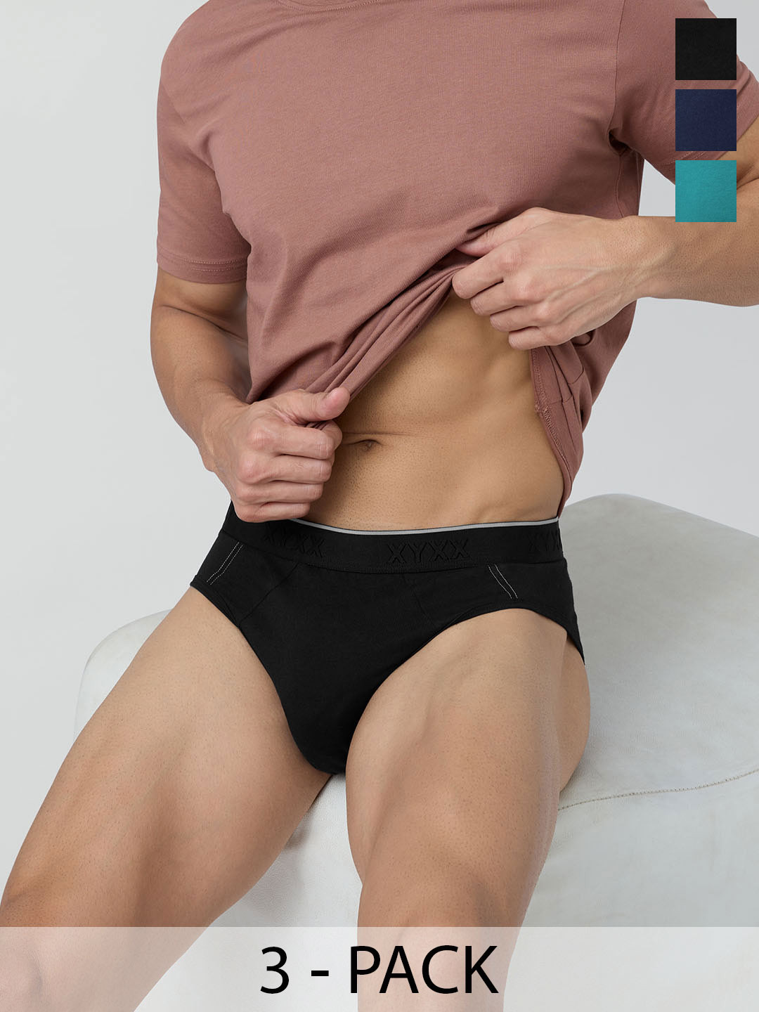 XYXX Men Solid Pack Of 3 Cotton Basic Briefs XYBRF3PCKN876