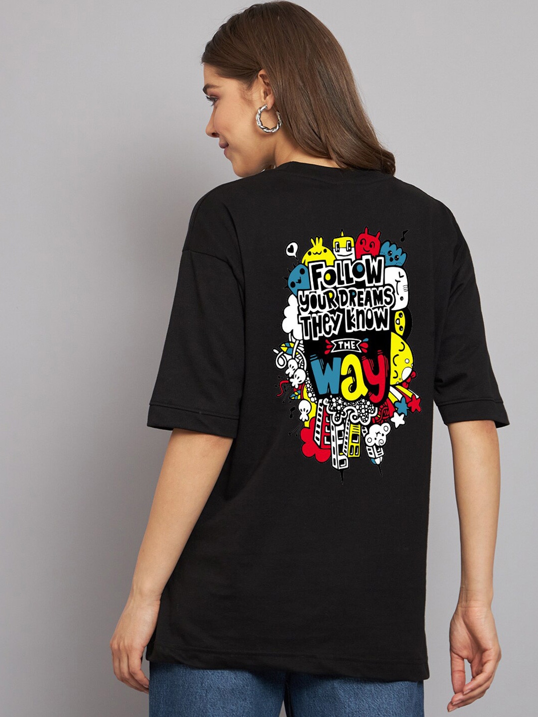 Imsa Moda Graphic Printed Drop-Shoulder Sleeves Cotton Oversized T-shirt