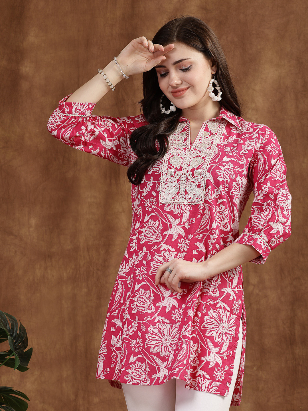 Nayam By Lakshita Shirt Collar Printed Cotton Cambric Tunic