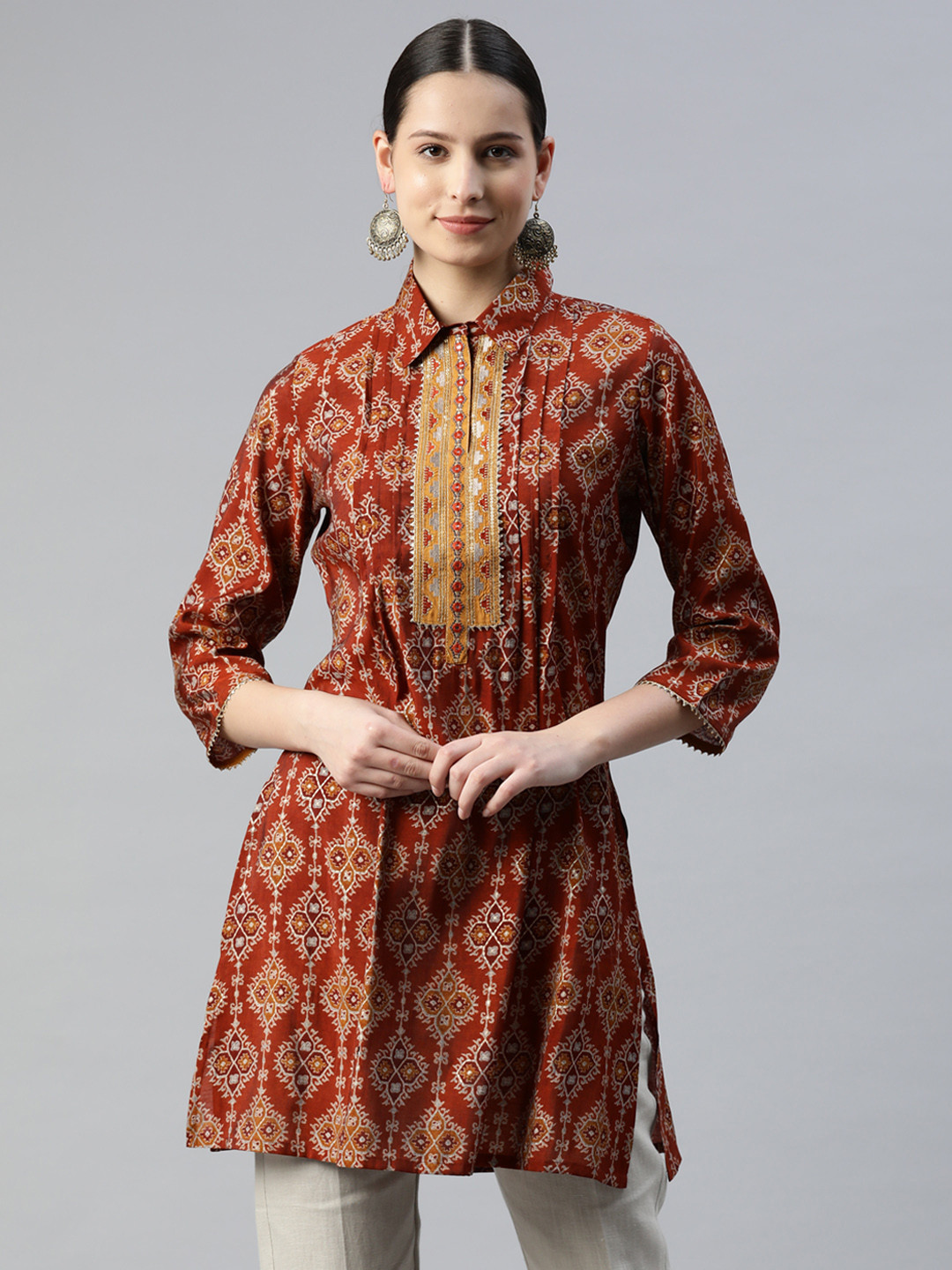 Nayam By Lakshita Modal Shirt Collar Printed Ethnic Tunic