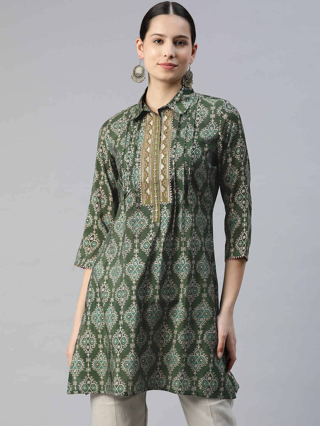 Nayam By Lakshita Modal Shirt Collar Printed Ethnic Tunic