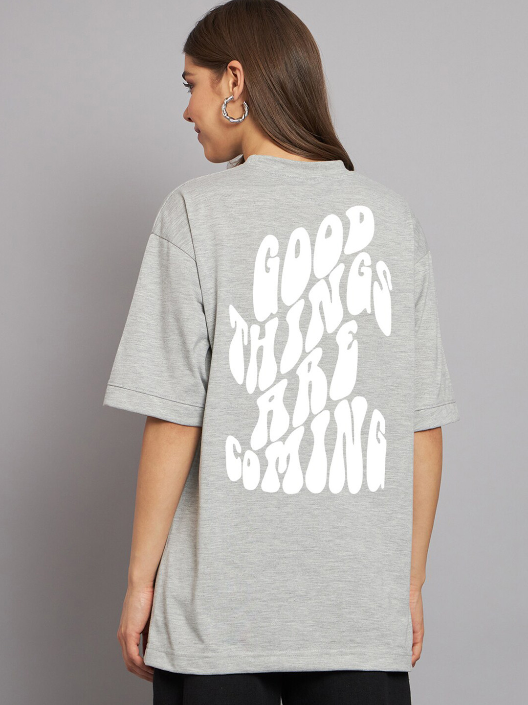 Imsa Moda Typography Printed Oversized Longline Cotton T-shirt