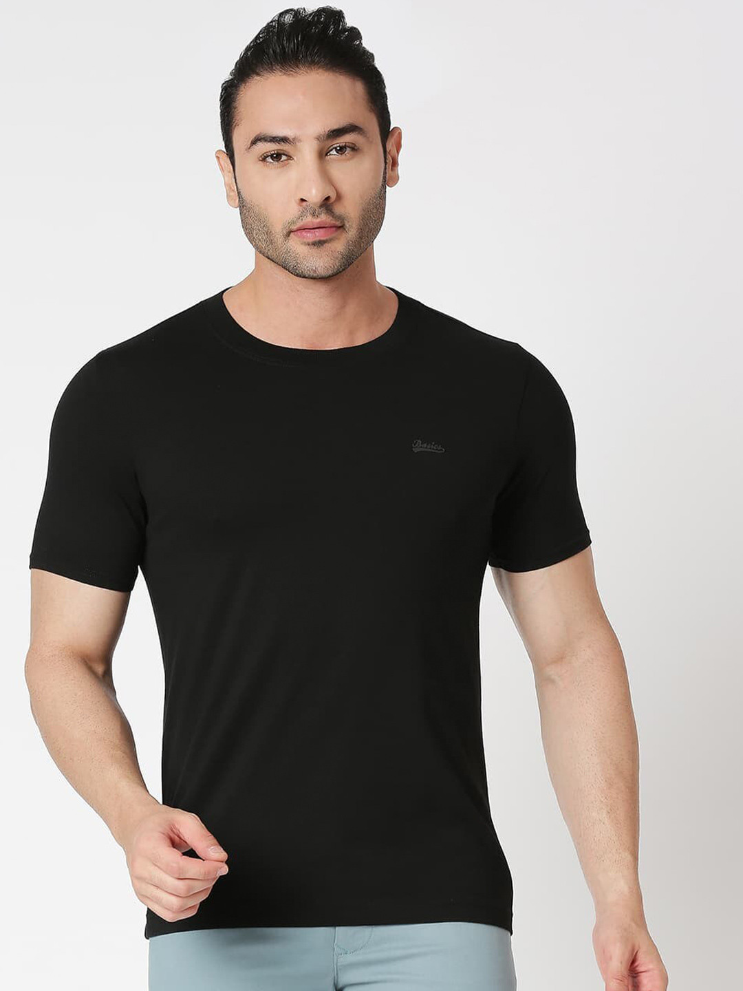 Basics Round Neck Pure Cotton Slim Fit T-Shirt