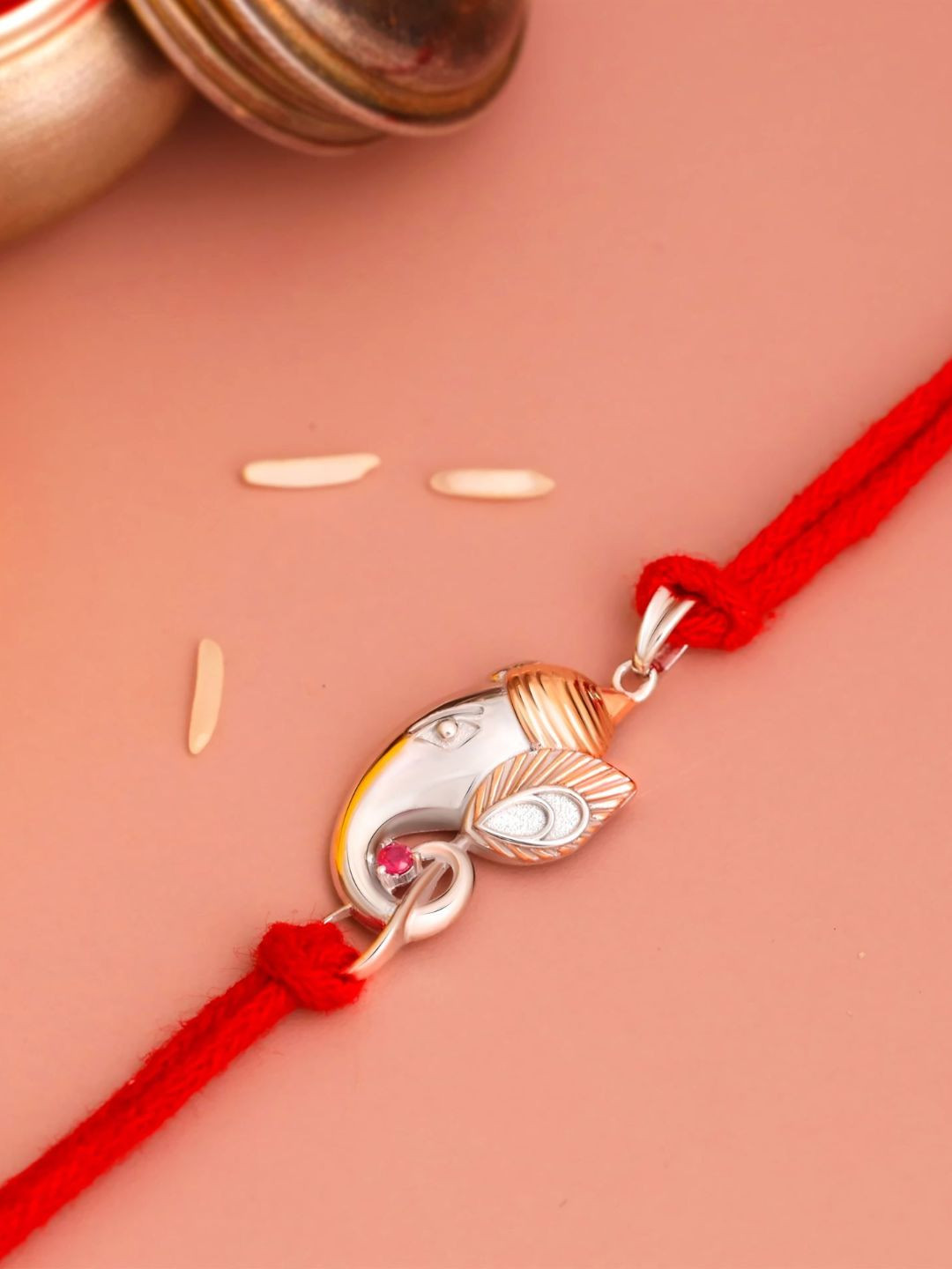 KUBERBOX Men 9.25 Sterling Silver Gaja-Krishn Rakhi Pendant With Roli & Chawal