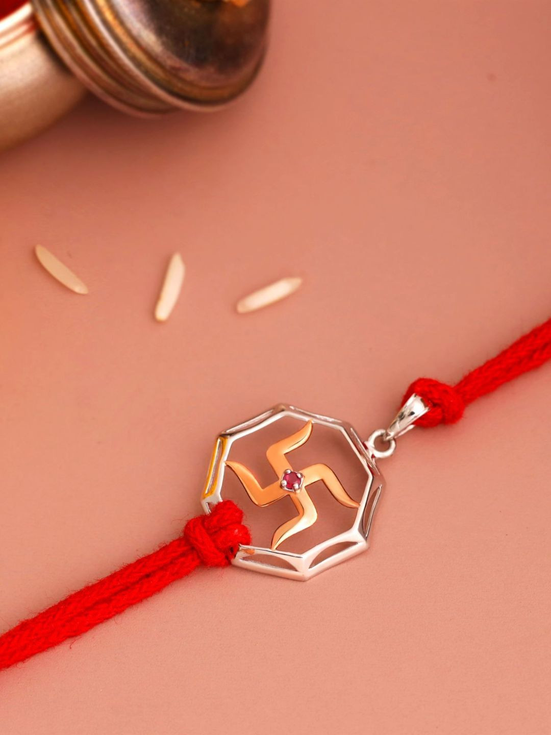 KUBERBOX 92.5 Sterling Silver Charm Detail Rakhi