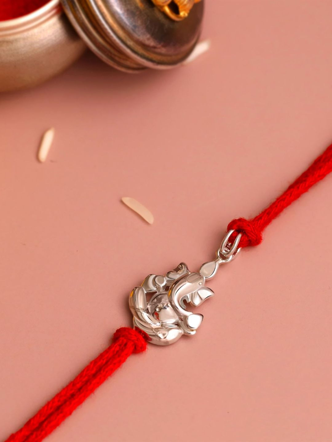 KUBERBOX 92.5 Sterling Silver Tanush Rakhi Pendant With Roli & Chawal