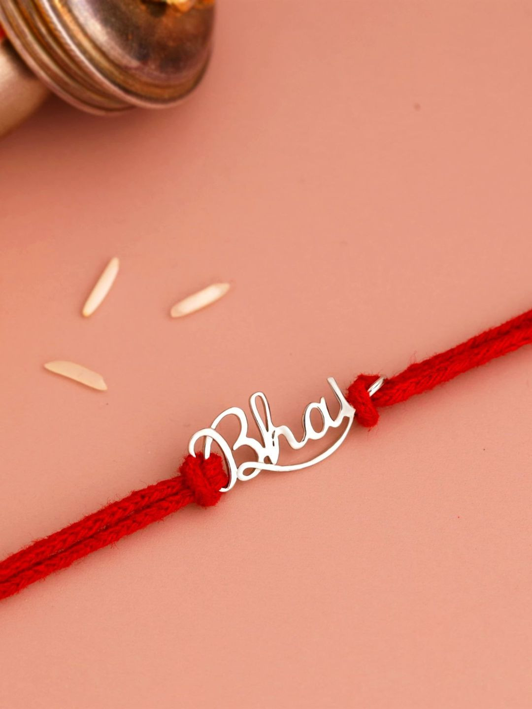 KUBERBOX 92.5 Sterling Silver Bhai Rakhi With Roli & Chawal