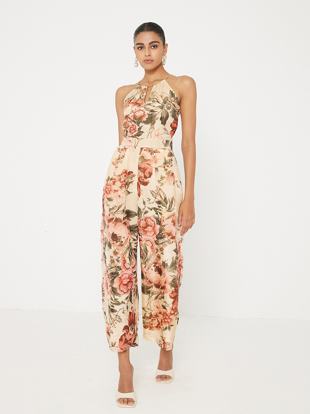 Ancestry Printed Round Neck Basic Jumpsuit