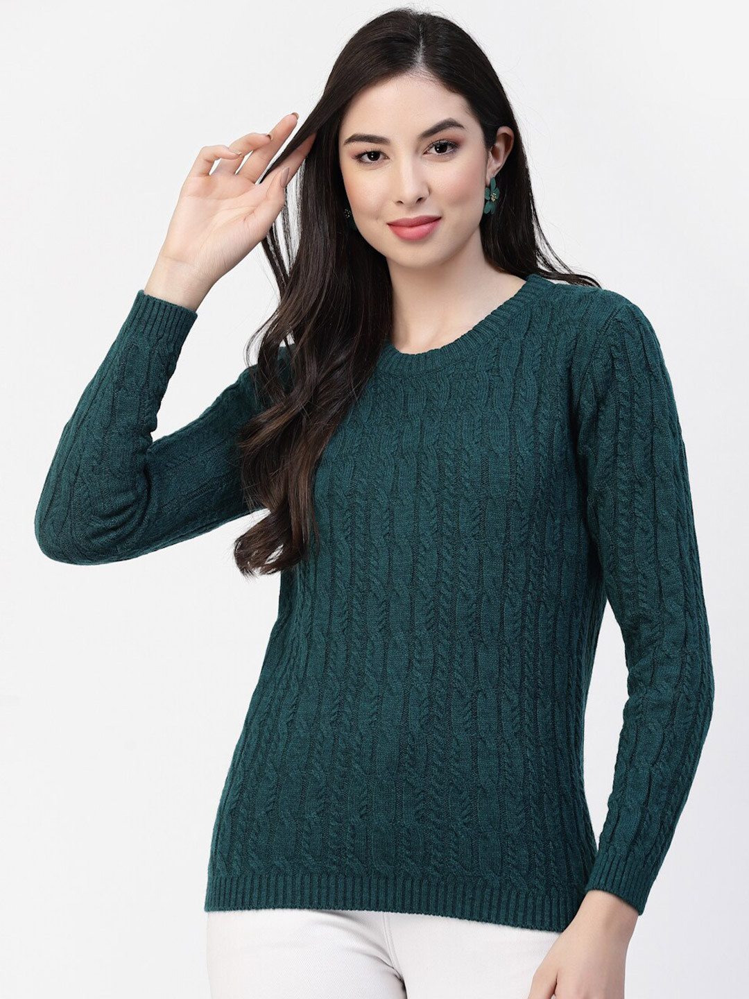 Kalt Round Neck Cable Knit Acrylic Sweater