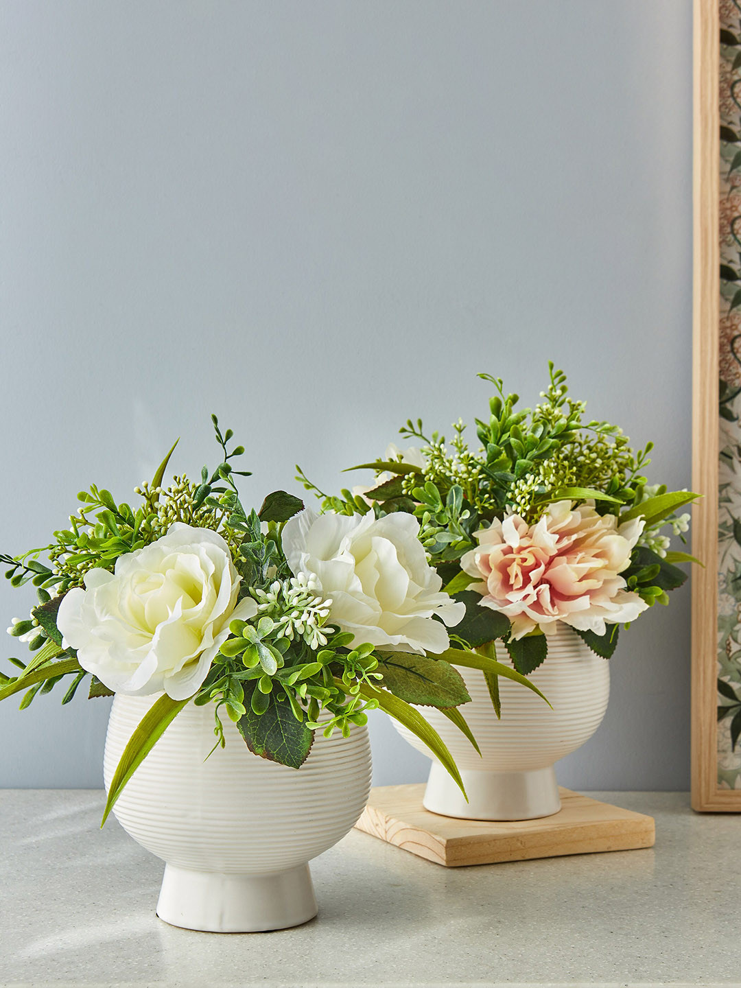 Home Centre Pink & Green Artificial Gardenia Flowers In Ceramic Pot