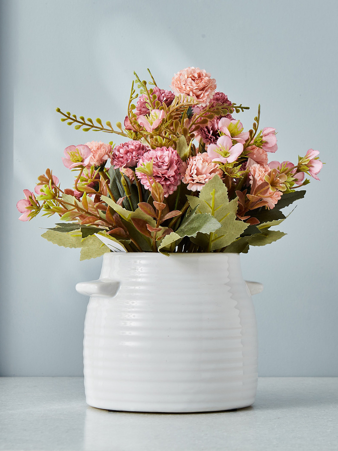 Home Centre Pink Artificial Gloria Flowers In Ceramic Pot