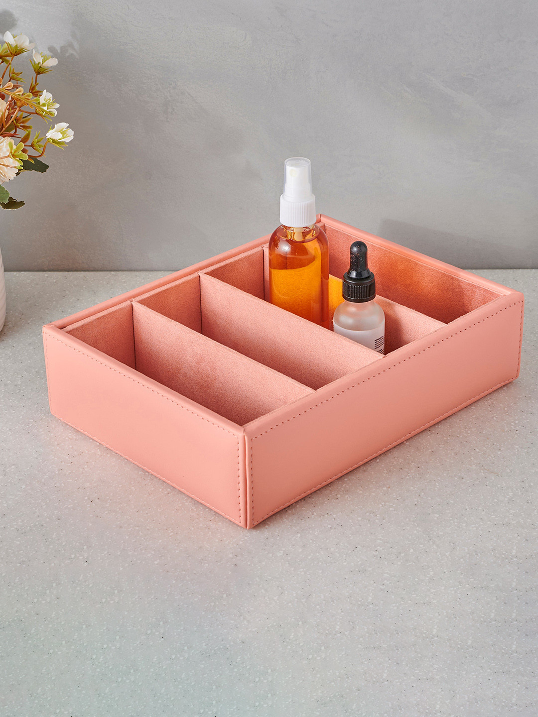 Home Centre Peach 4-Compartment Tray Organiser