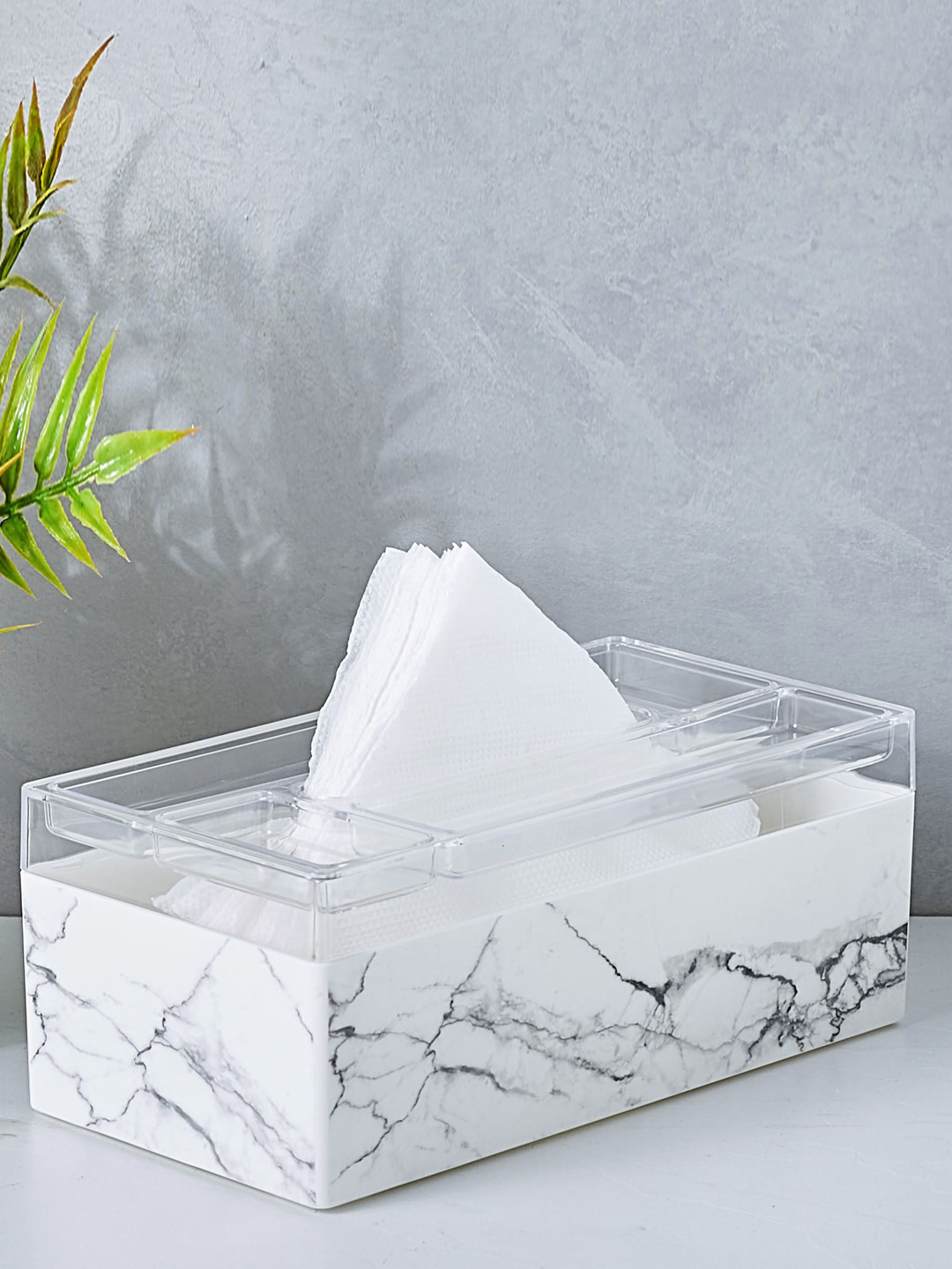 Home Centre Grey & White Printed Tissue Box Holder