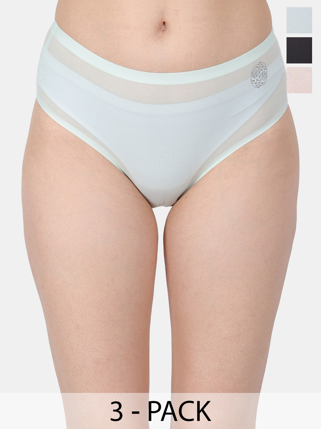 Amour Secret Pack Of 3 Mid-Rise Hipster Briefs P5002N_Grn_Dskn_Blk