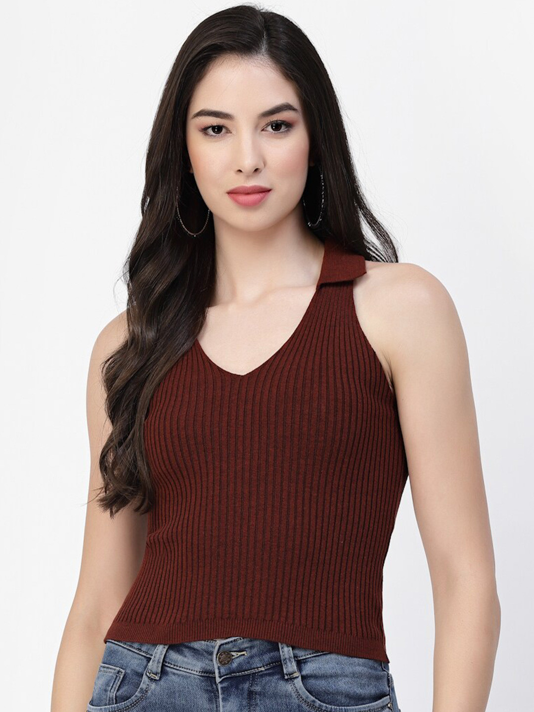 Kalt Ribbed V-Neck Cotton Top
