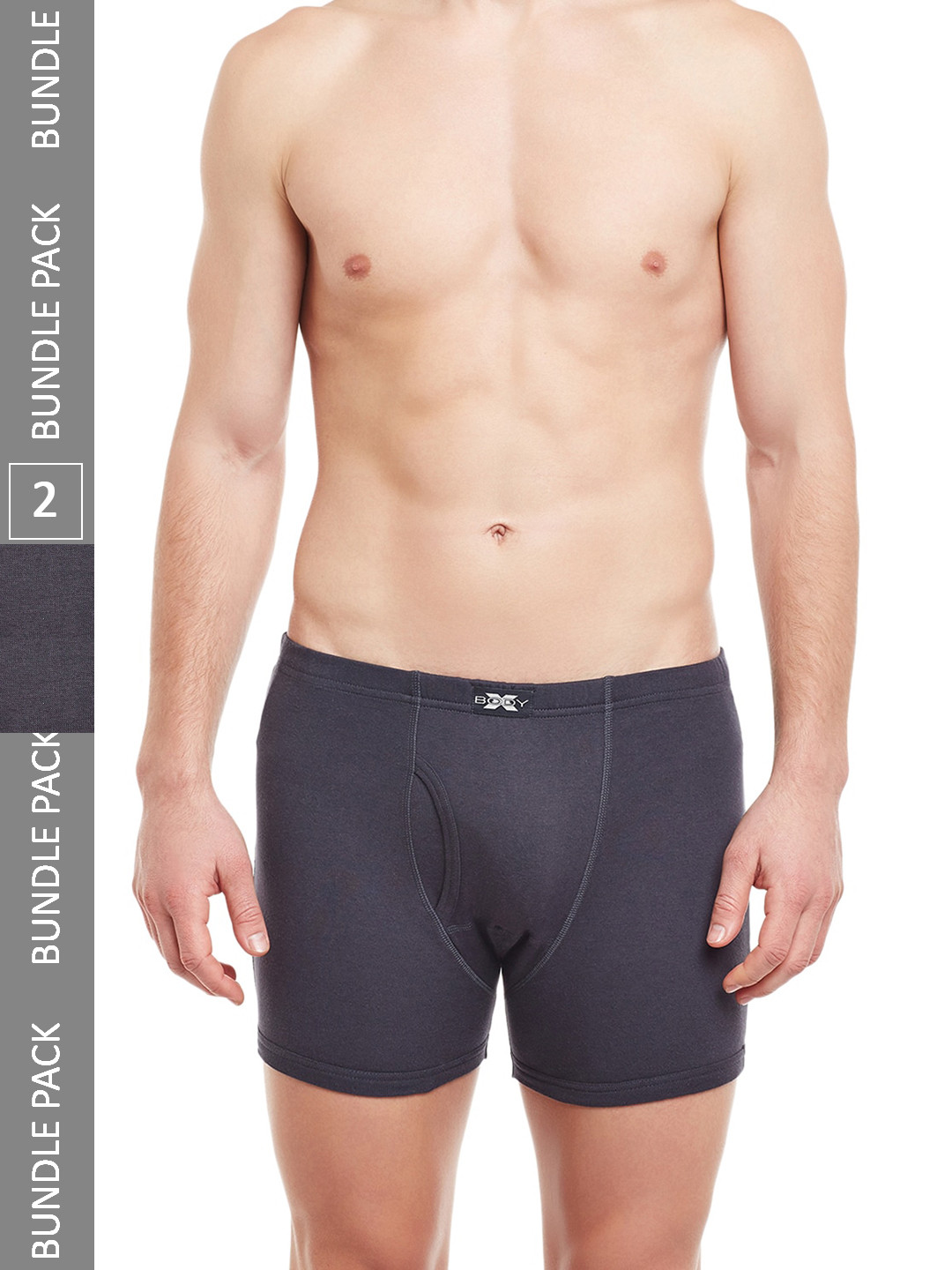 BODYX Men Pack Of 2 Mid-Rise Pure Combed Cotton Trunks BX19T-S.GREY-2-S