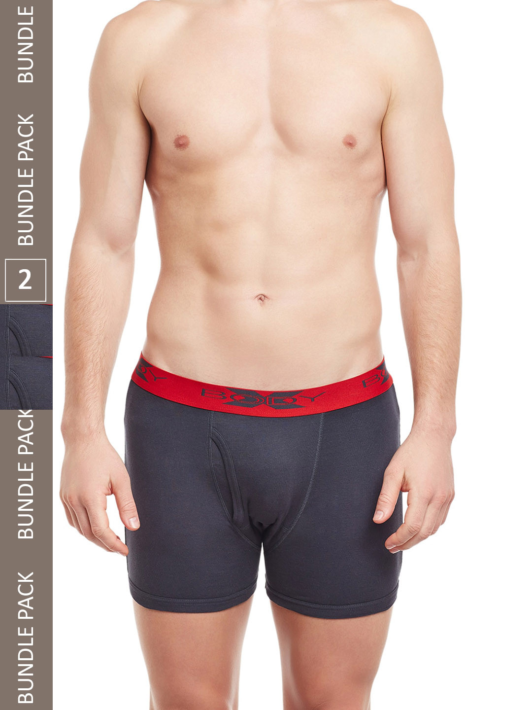 BODYX Men Pack Of 2 Mid-Rise Pure Combed Cotton Trunks BX18T-S.GREY-2-XXL
