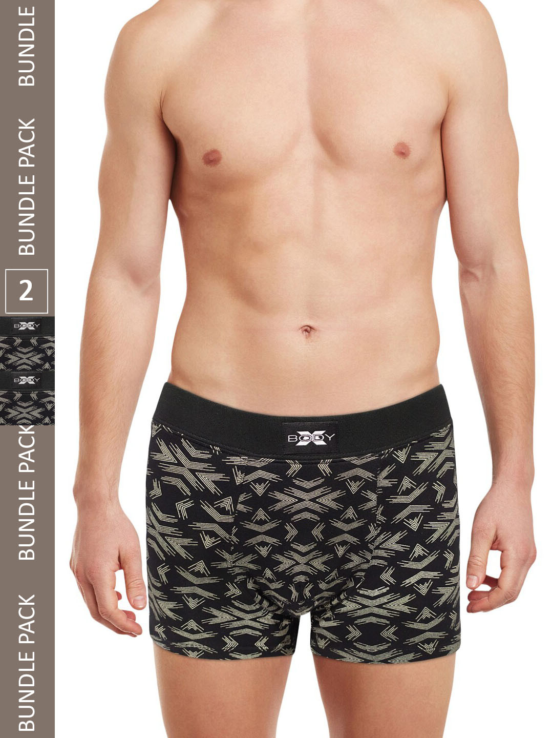 BODYX Men Pack Of 2 Mid-Rise Antimicrobial Micro Modal Trunks BX06T-Black-2PCS-XL