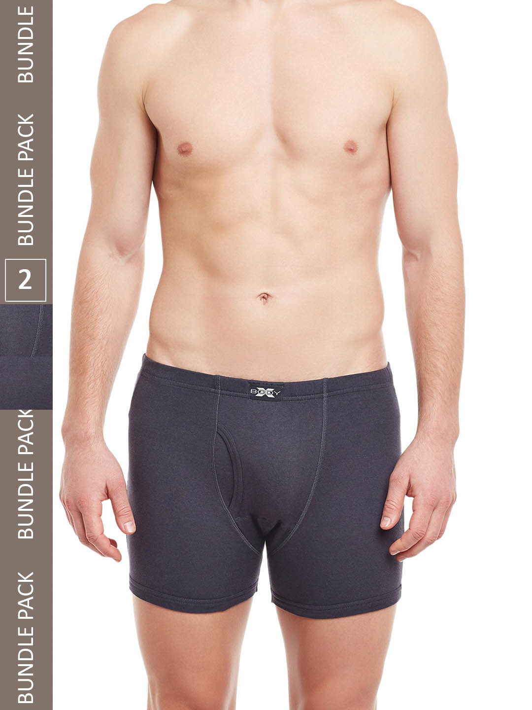 BODYX Pack Of 2 Mid-Rise Pure Combed Cotton Trunks BX19T-S.GREY-2-XXL