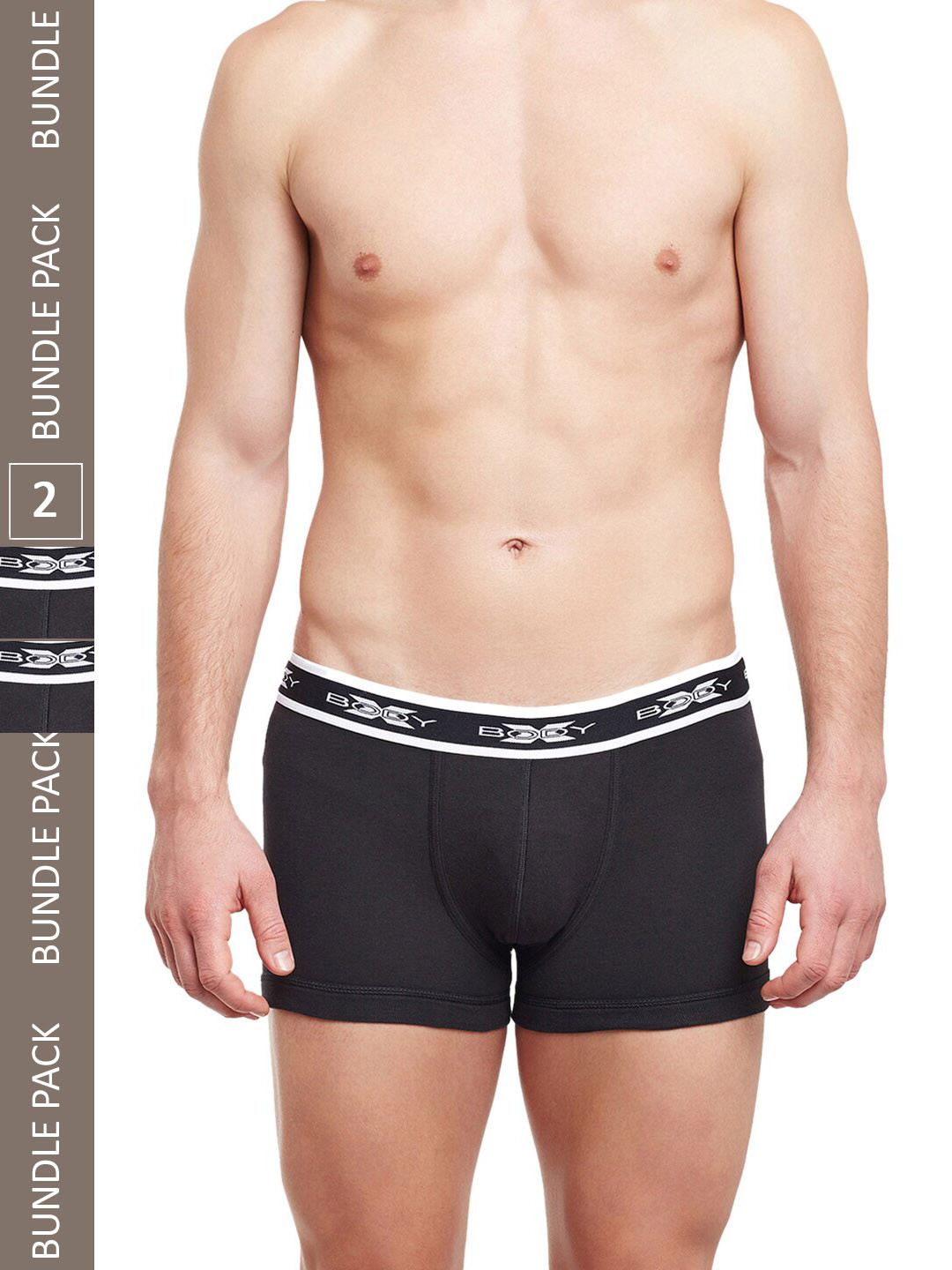 BODYX Pack Of 2 Mid-Rise Pure Cotton Trunks BX05T-Black-2PCS-XL
