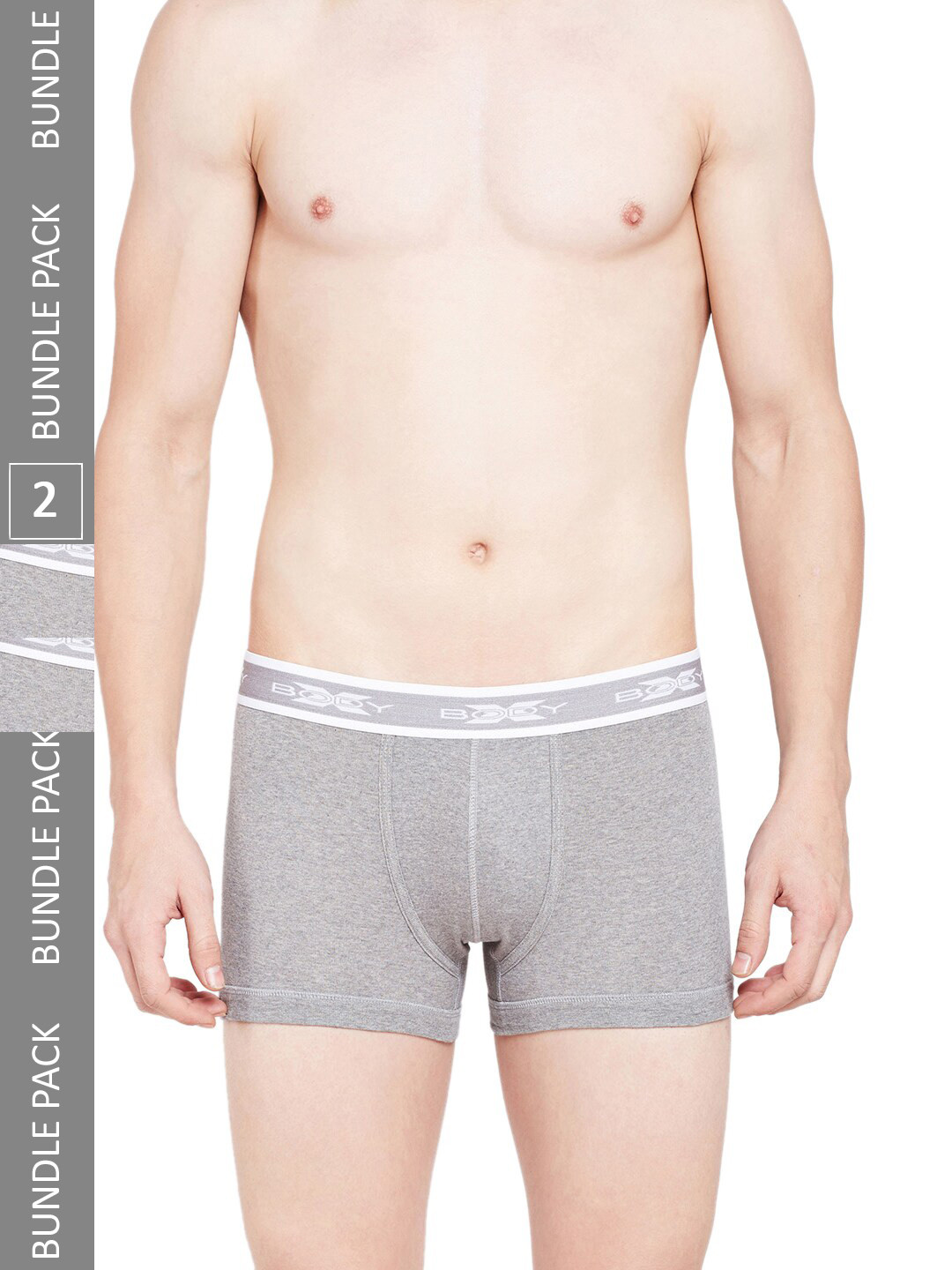 BODYX Pack Of 2 Mid-Rise Pure Cotton Trunks BX05T-GREY-2PCS-S