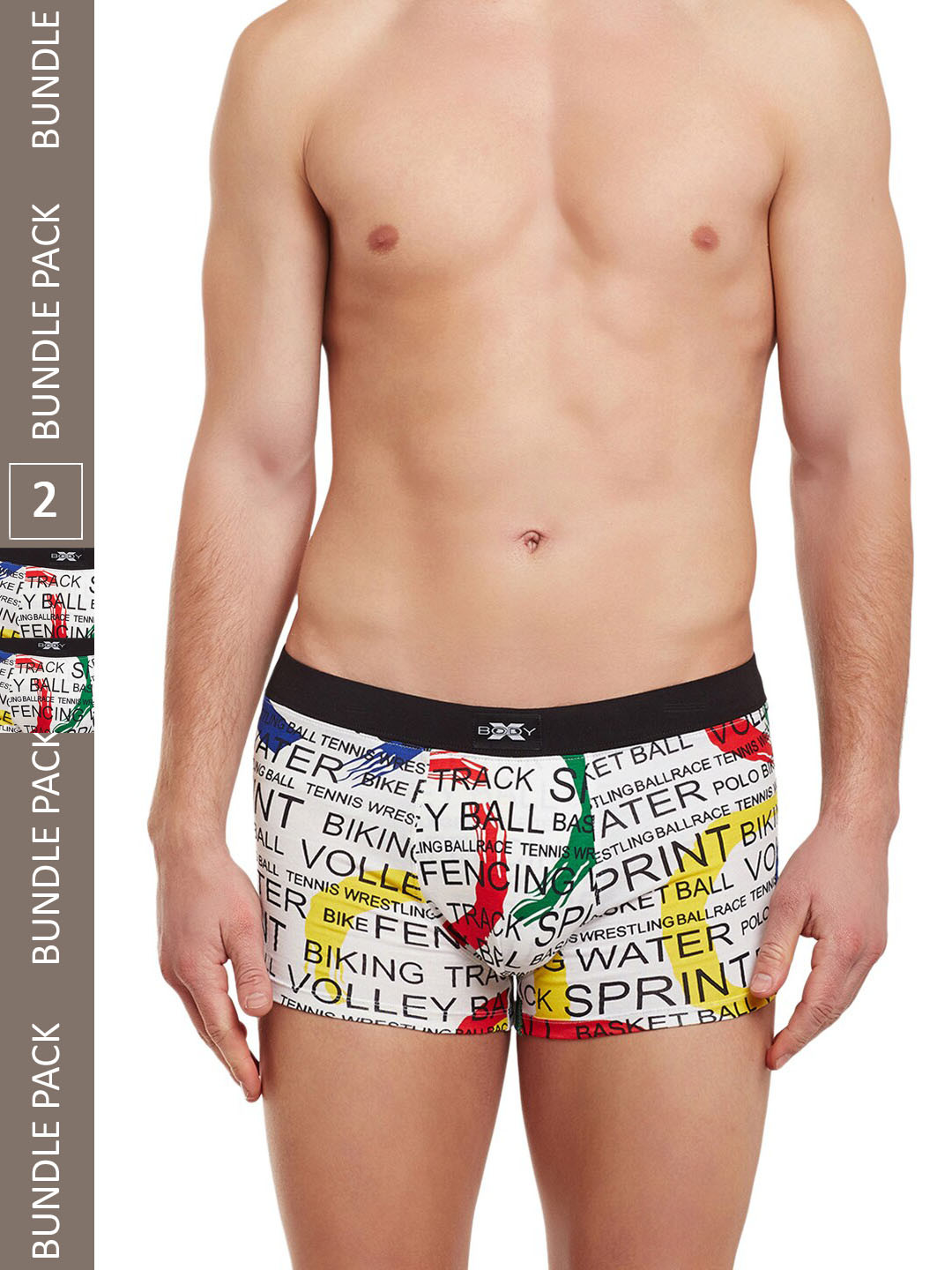 BODYX Pack Of 2 Printed Antimicrobial Cotton Trunks BX06T-White-PRT-2PCS-XL