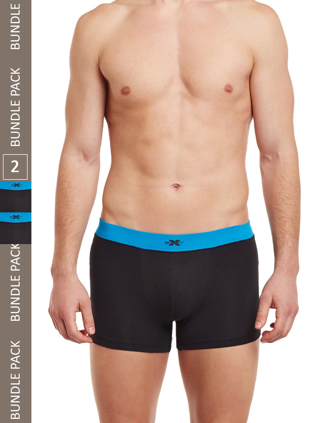 BODYX Pack Of 2 Mid-Rise IntelliSoft Stretchable Cotton Trunks BX07T-Black-2PCS-XL