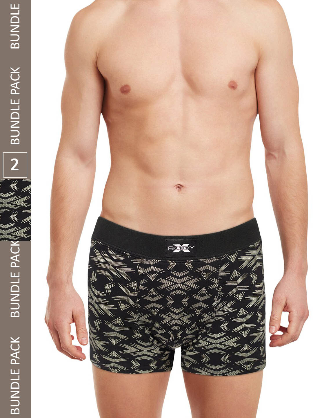 BODYX Shuffle IntelliSoft Pack Of 2 Printed Antimicrobial Trunks BX06T-Black-2PCS-S