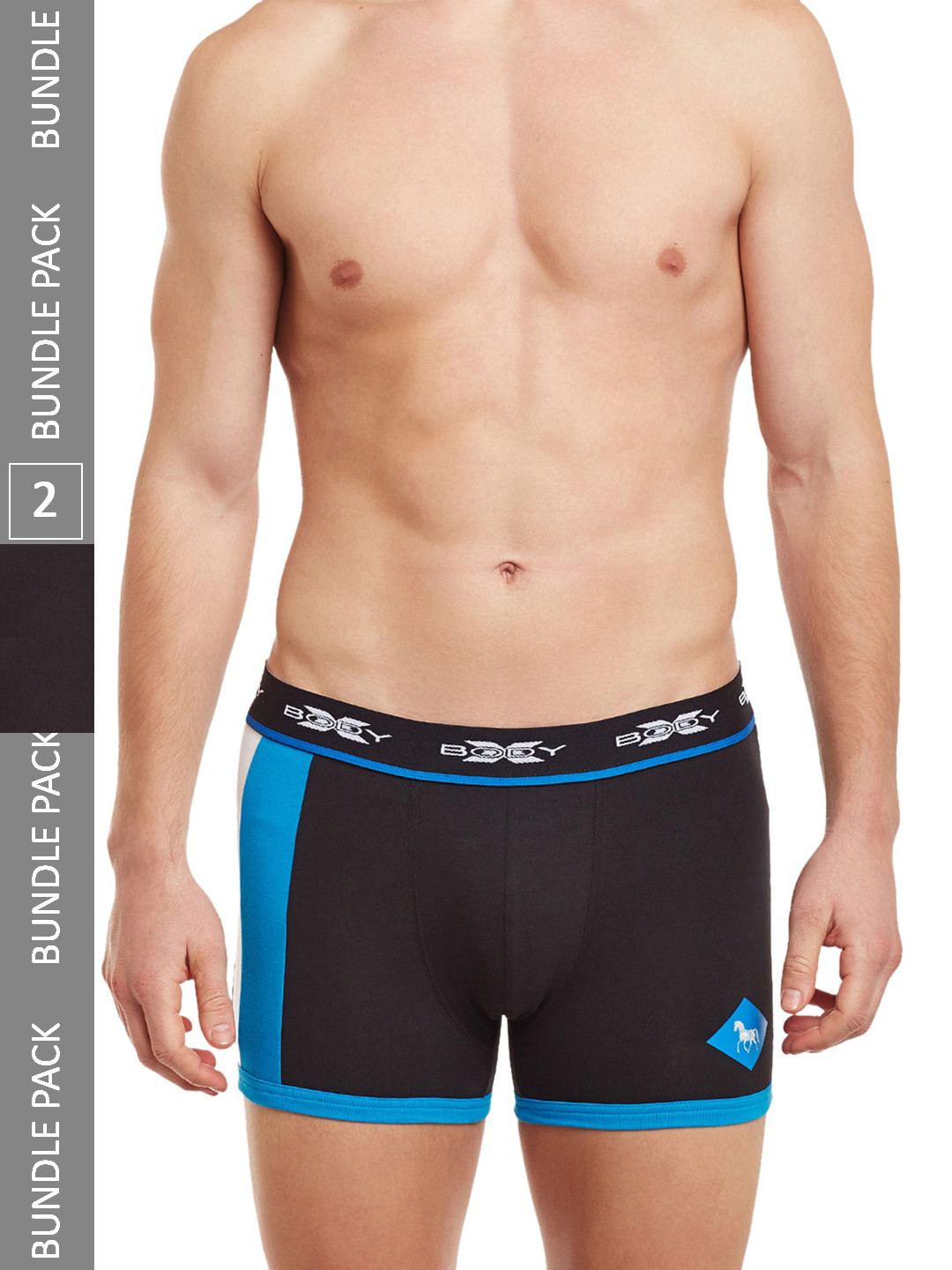 BODYX Pack Of 2 Colourblocked Pure Combed Cotton Trunks BX02T-Navy Blue-2PCS-XL