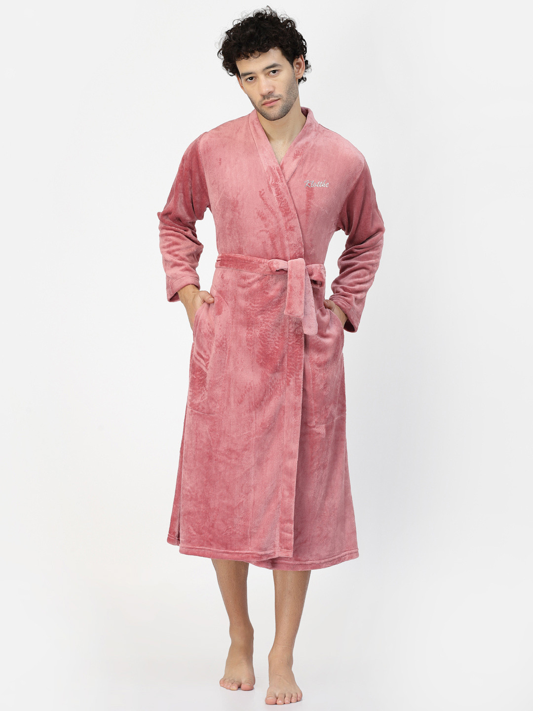 KLOTTHE Rust Solid Wool Drawstring Midi Bath Robe-S