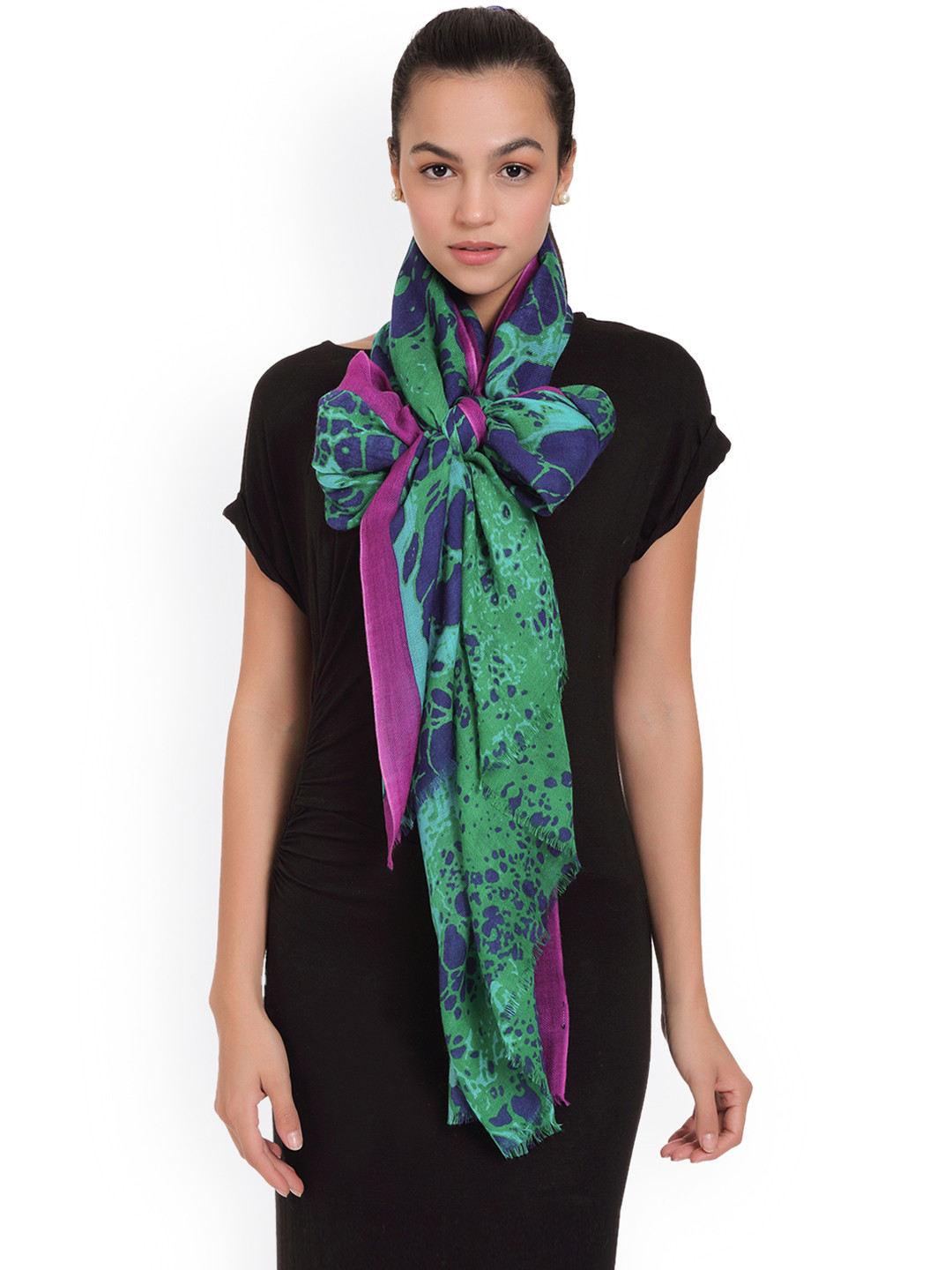 SHINGORA Green Printed Woollen Shawl