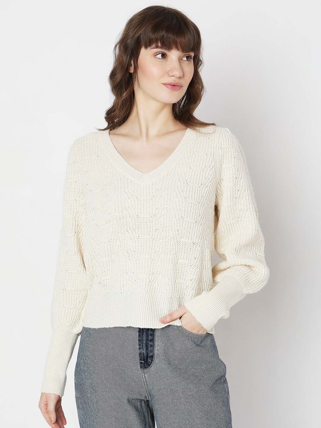 Vero Moda V-Neck Open Knit Pullover