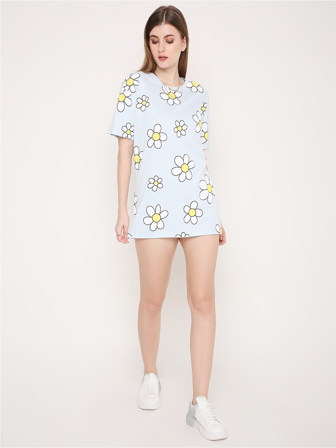 BLANCD Floral Printed Drop Shoulder Sleeves Bio Finish Cotton Oversized T-shirt