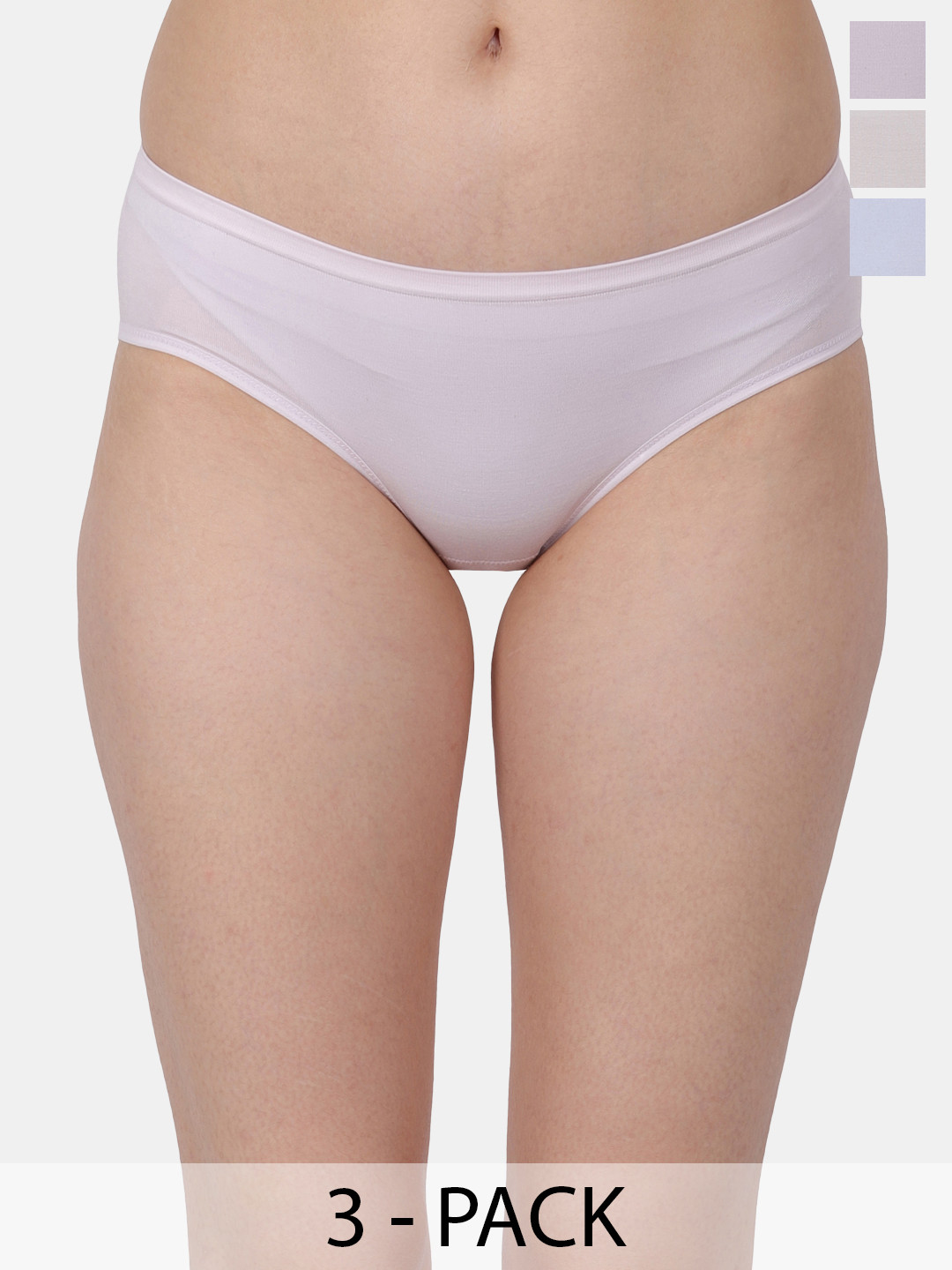Amour Secret Pack Of 3 Mid-Rise Leak Proof Hipster Briefs P3312_Prl_Lblu_Gry