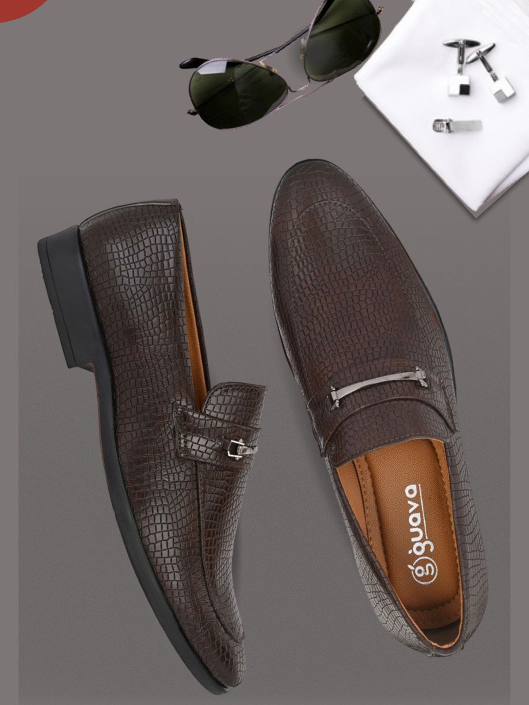 Guava Men Textured Formal Horsebit Loafers