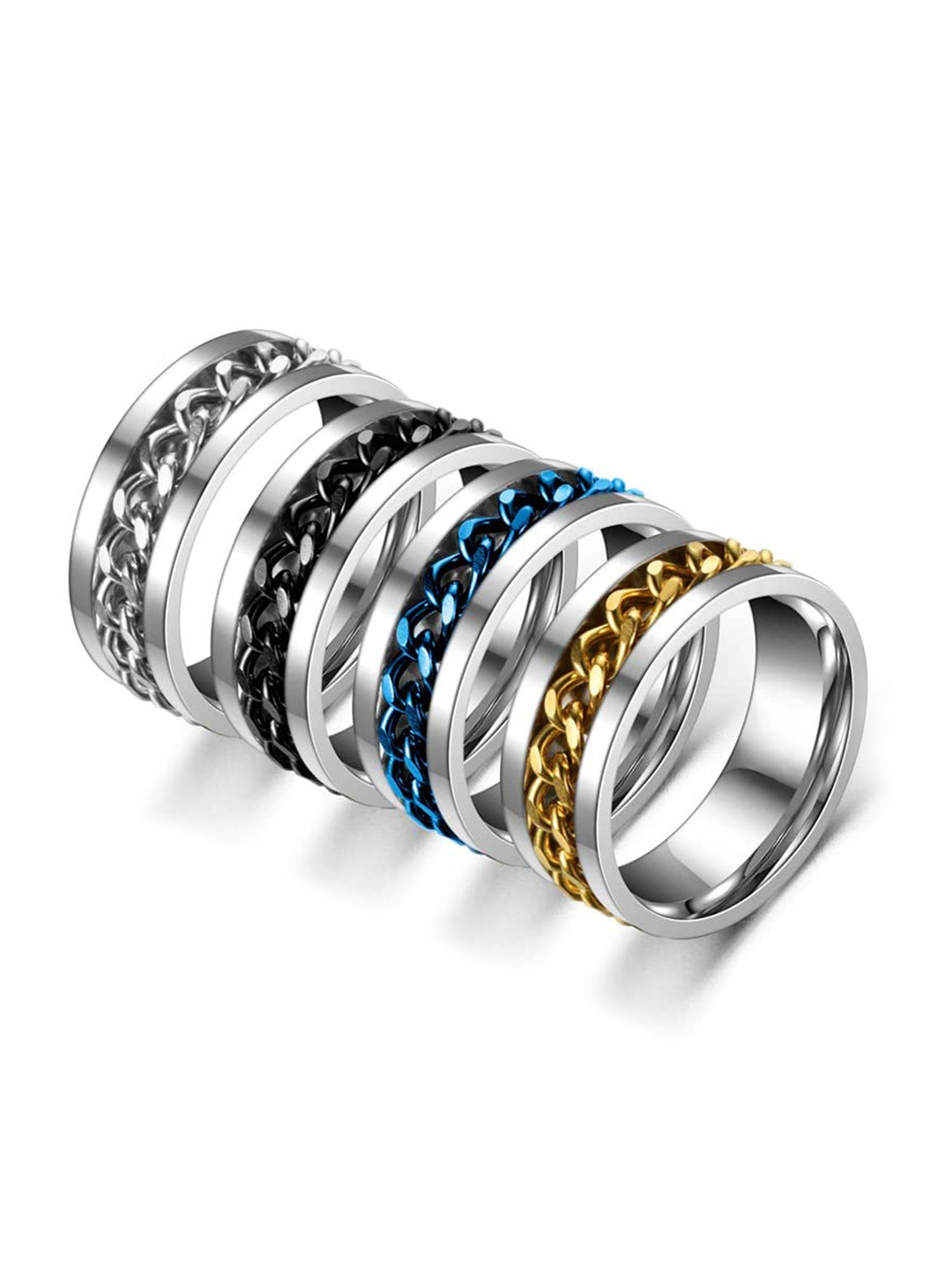 MEENAZ Unisex Set of 4 Silver-Plated Finger Rings