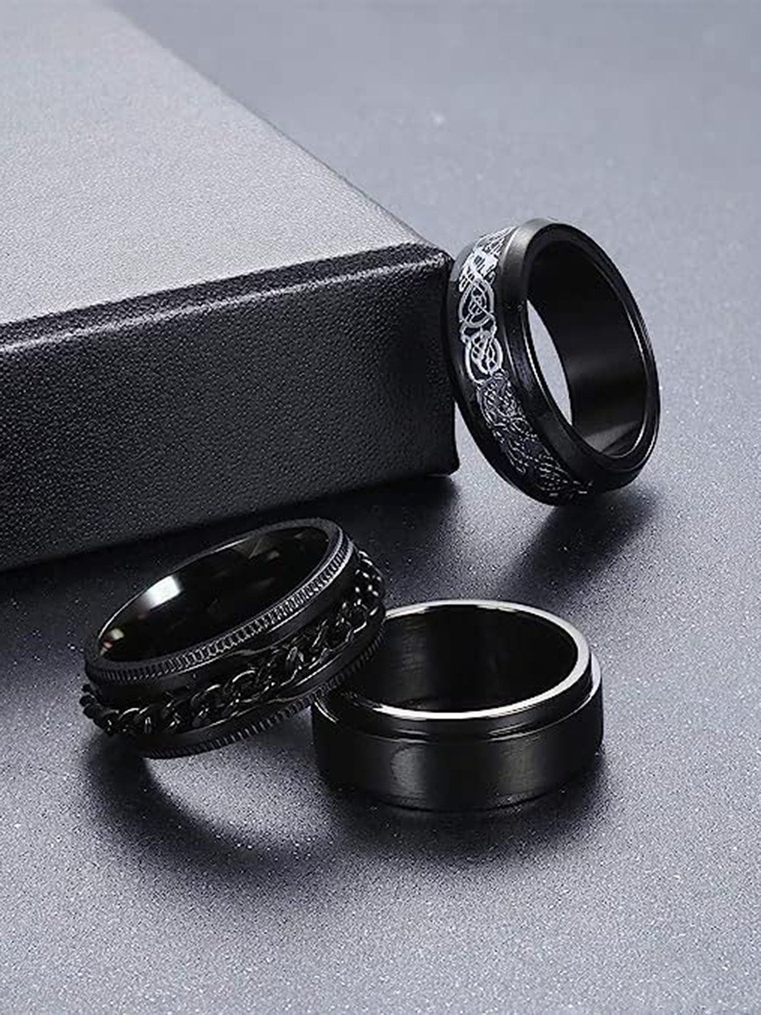 MEENAZ Unisex Set of 3 Silver-Plated Finger Rings