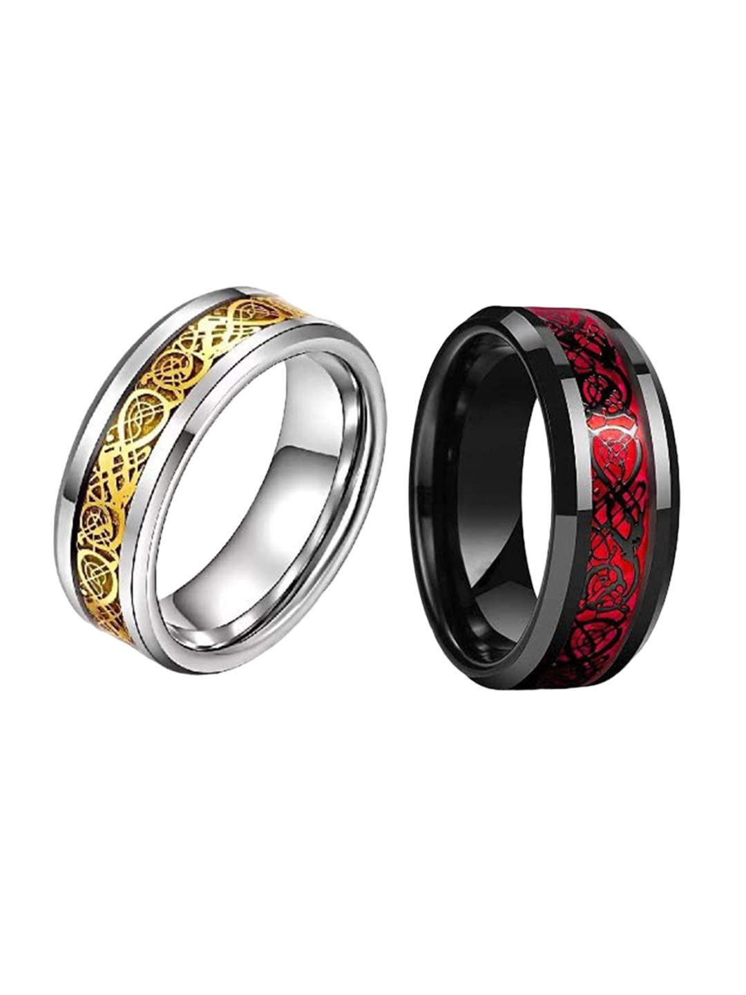 MEENAZ Unisex Pack of 2 Silver-Plated Stainless Steel Rings