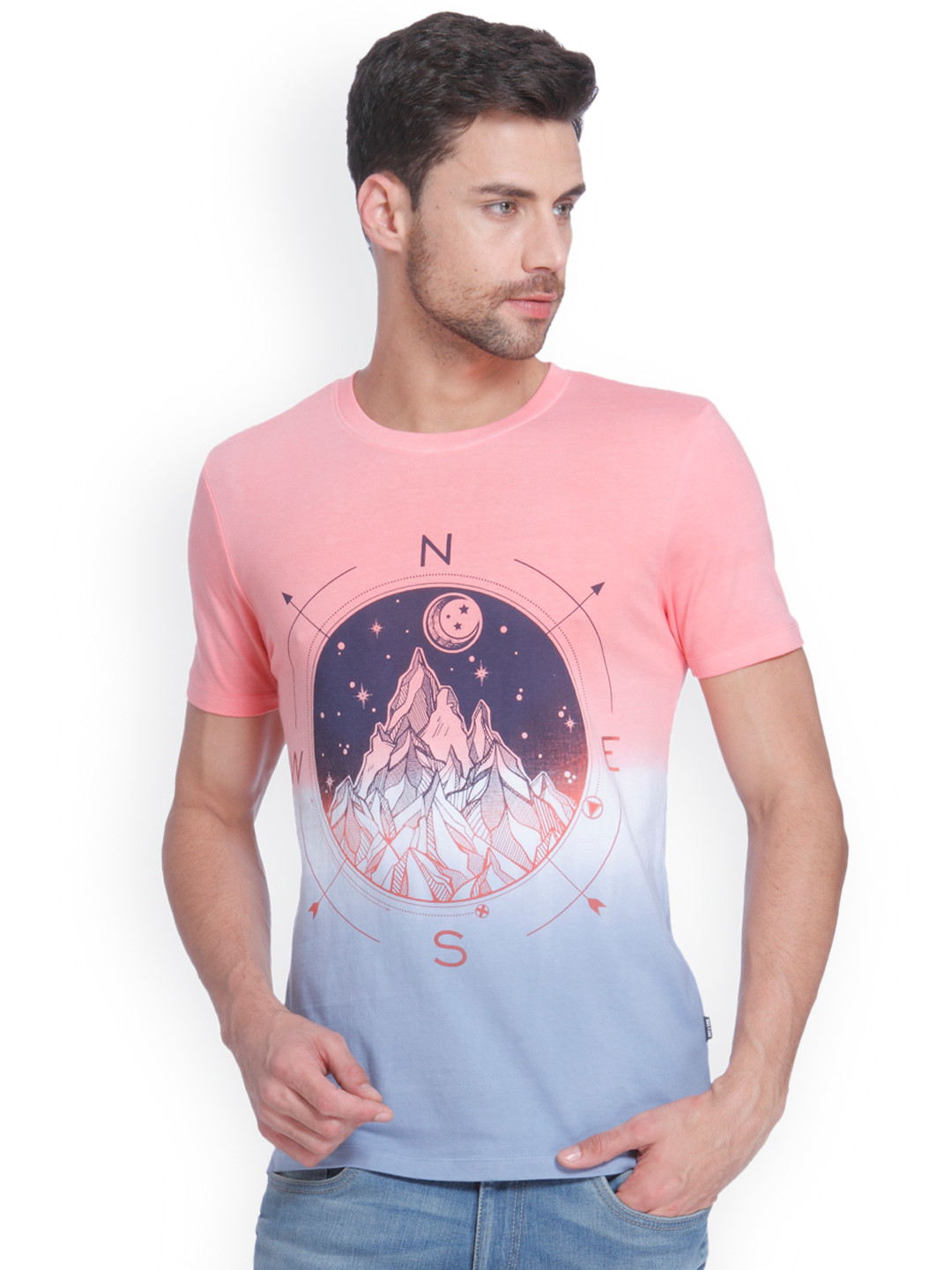 ONLY & SONS Men Blue Printed Round Neck T-shirt