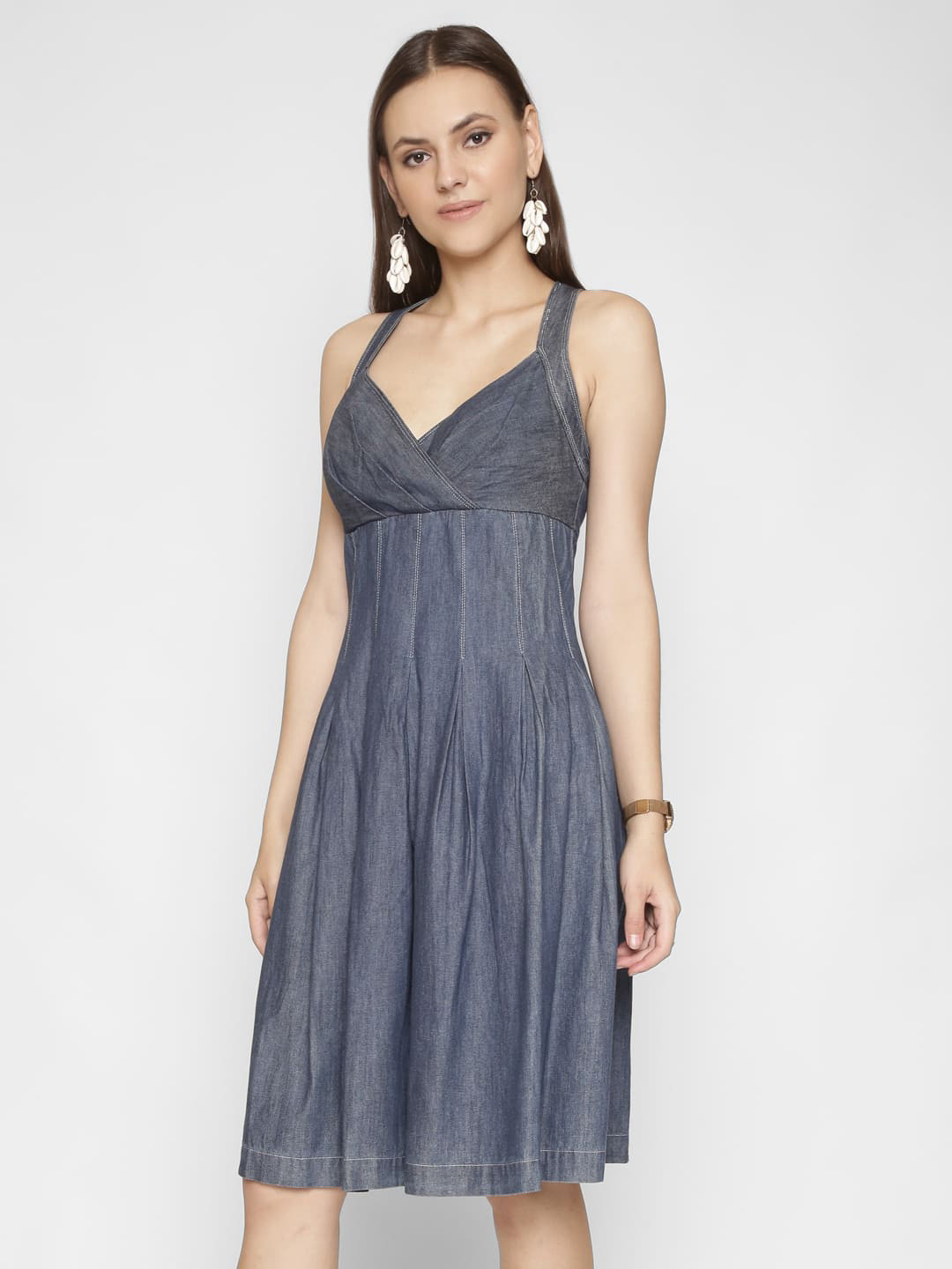 250 DESIGNS Shoulder Straps Pleated Fit & Flare Dress