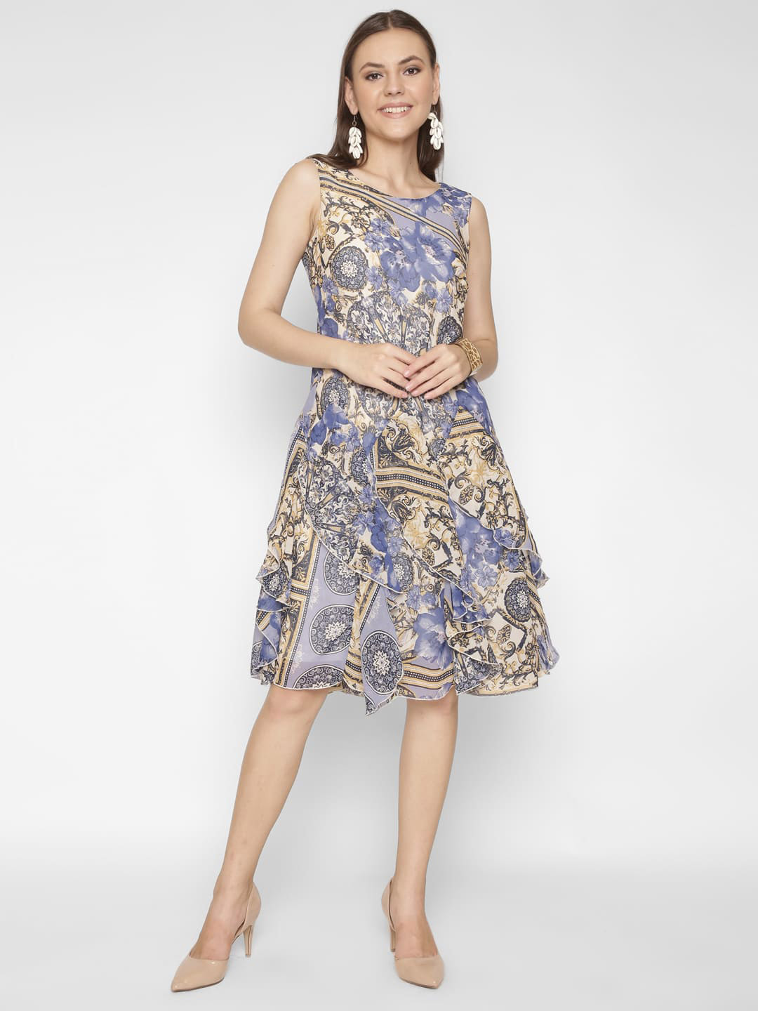 250 DESIGNS Floral Printed Round Neck Fit & Flare Dress