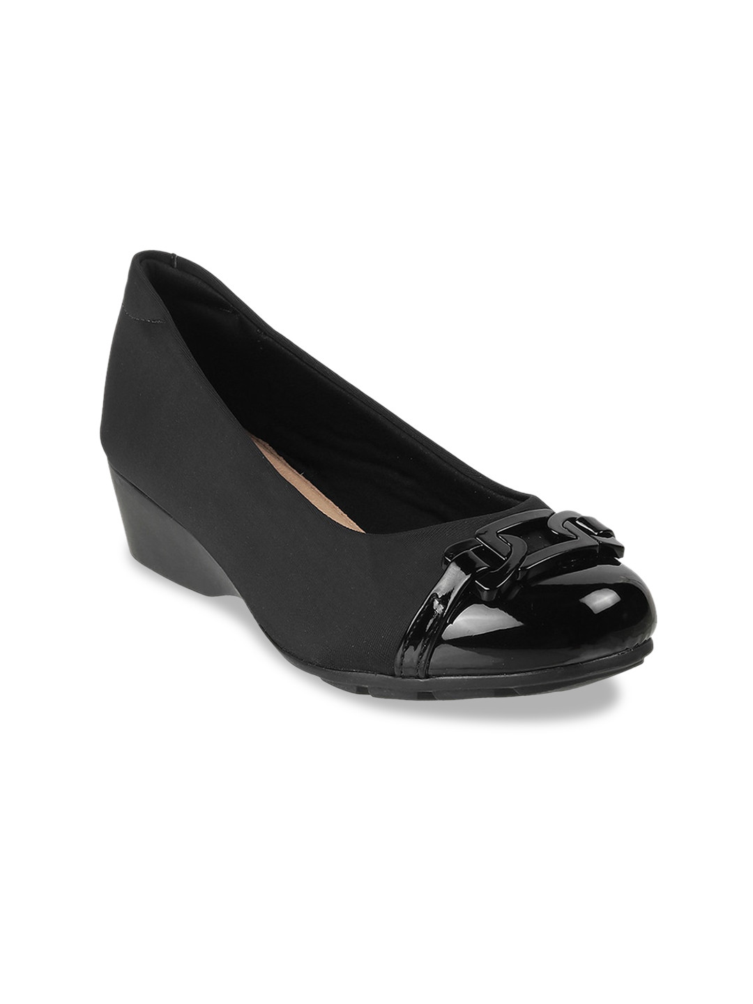 DAVINCHI Buckled Round Toe Wedge Heel Pumps