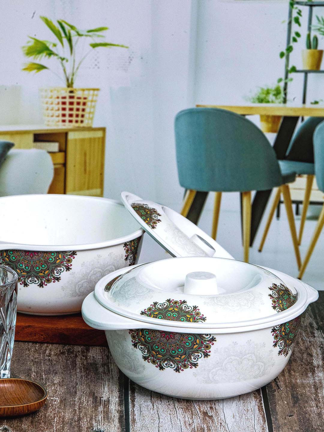 Servewell  White 2 Pieces Printed Serving Casserole With Lid