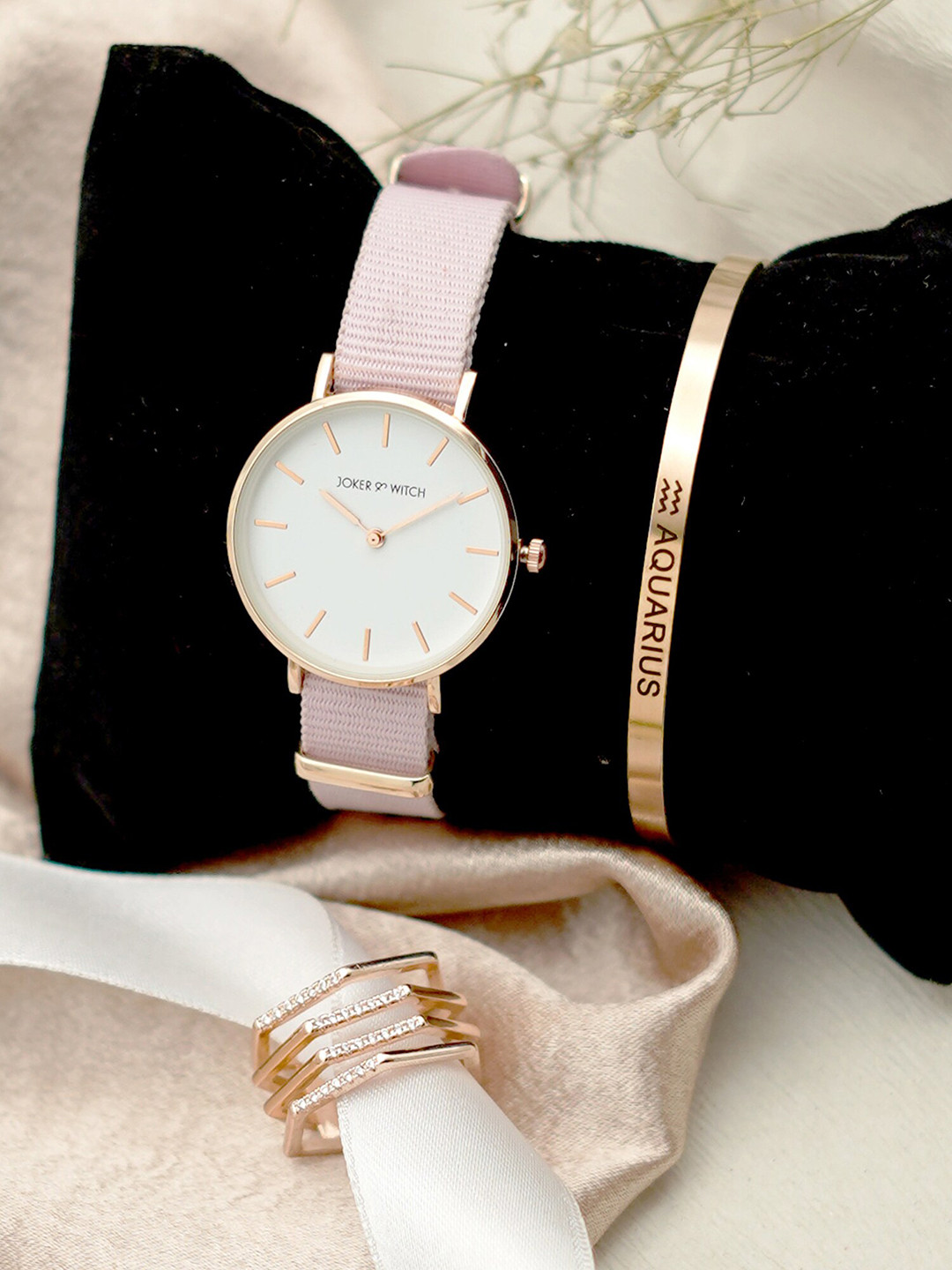 JOKER & WITCH Women Sleek Blush Aquarius Love Triangle Jewellery & Watch Gift Set JWLT169