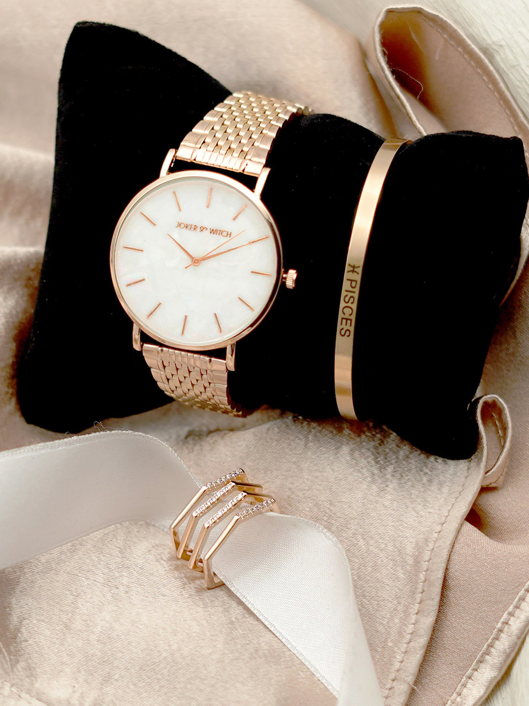 JOKER & WITCH Love Jinx Rosegold Pisces Love Triangle Women Watch Gift Set JWLT74