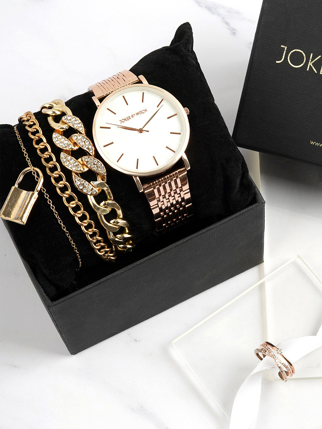 JOKER & WITCH Coral Haze Love Triangle Women Watch Gift Set JWLT531