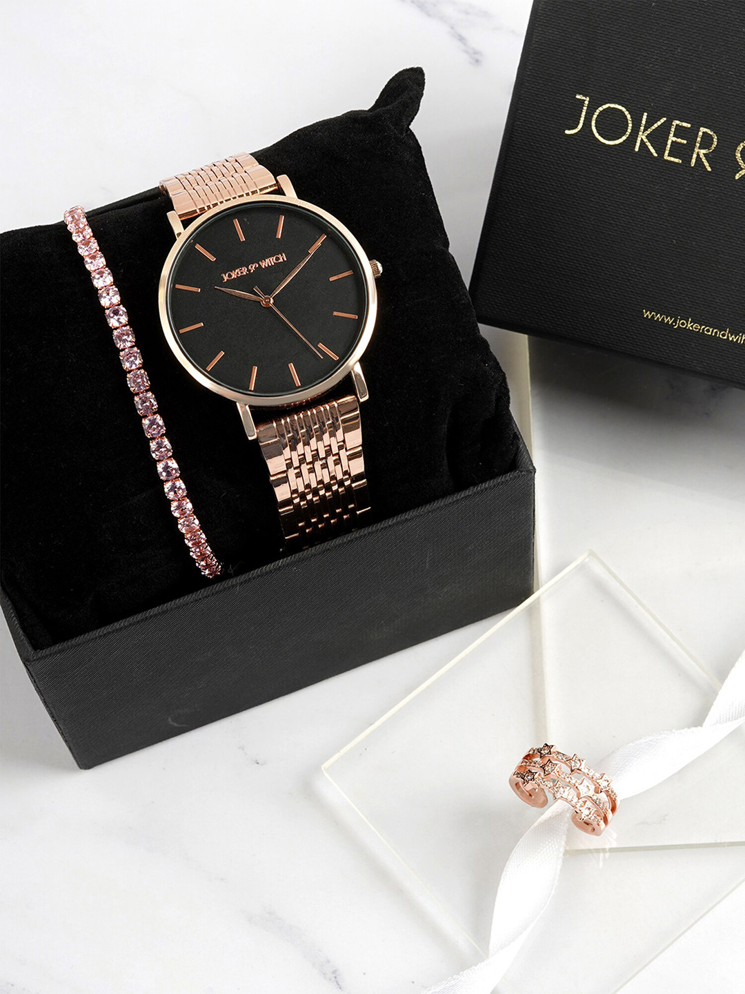 JOKER & WITCH Women Stainless Steel Maple Love Triangle Watch Gift Set