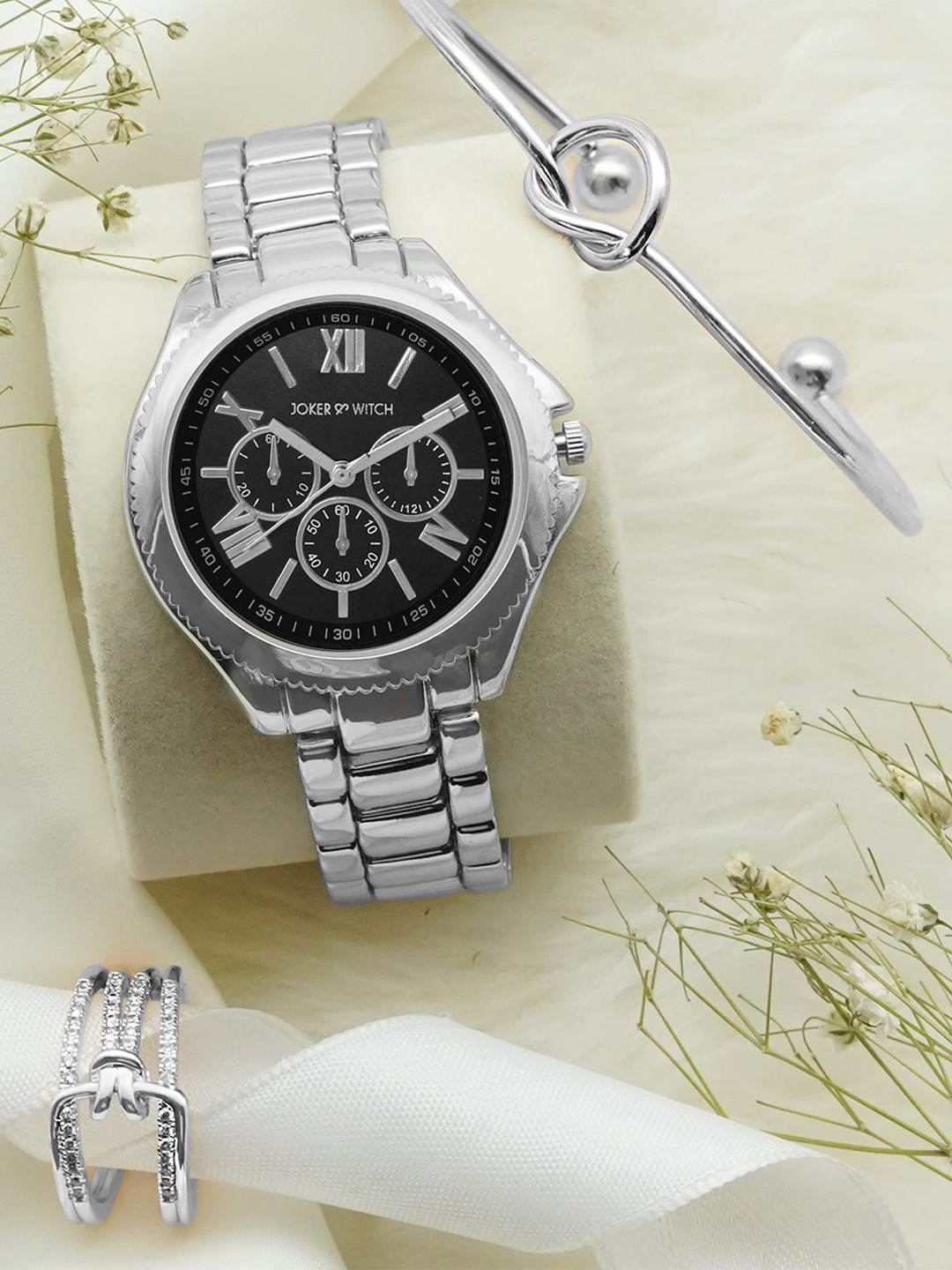 JOKER & WITCH Women Silver-Toned Watch Gift Set