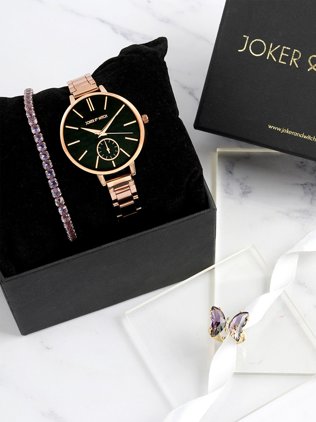 JOKER & WITCH Women Wineberry Love Triangle Watch Gift Set